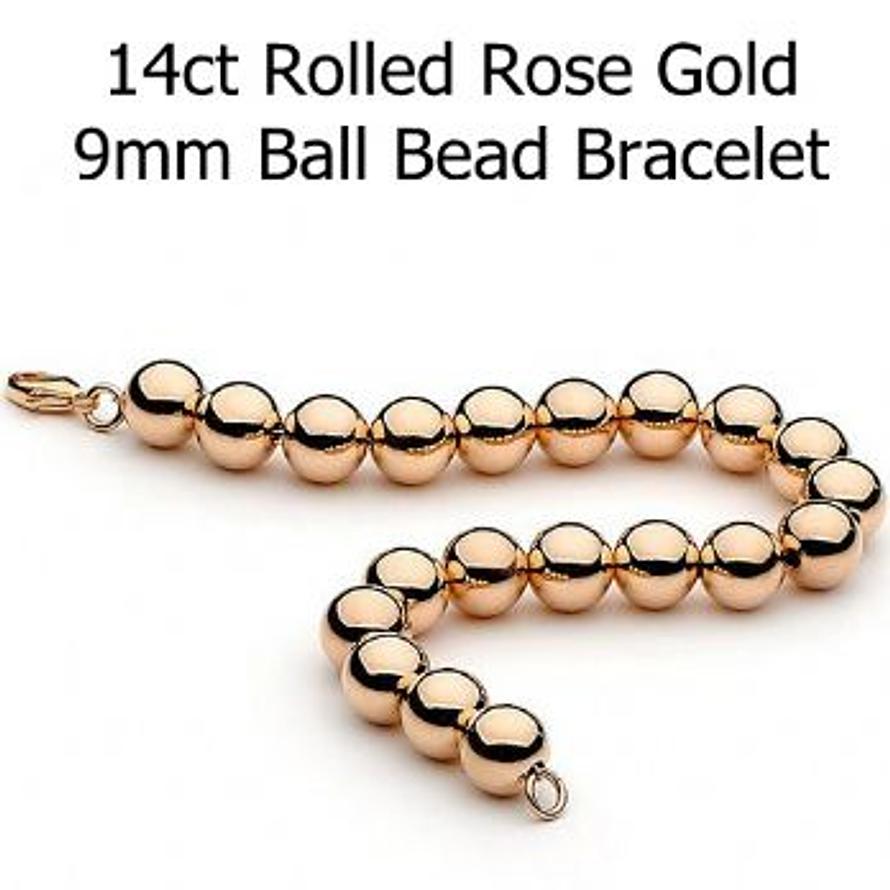 14CT ROLLED ROSE GOLD 9mm BALL BEAD BRACELET -BLET-14RG-9mmRG