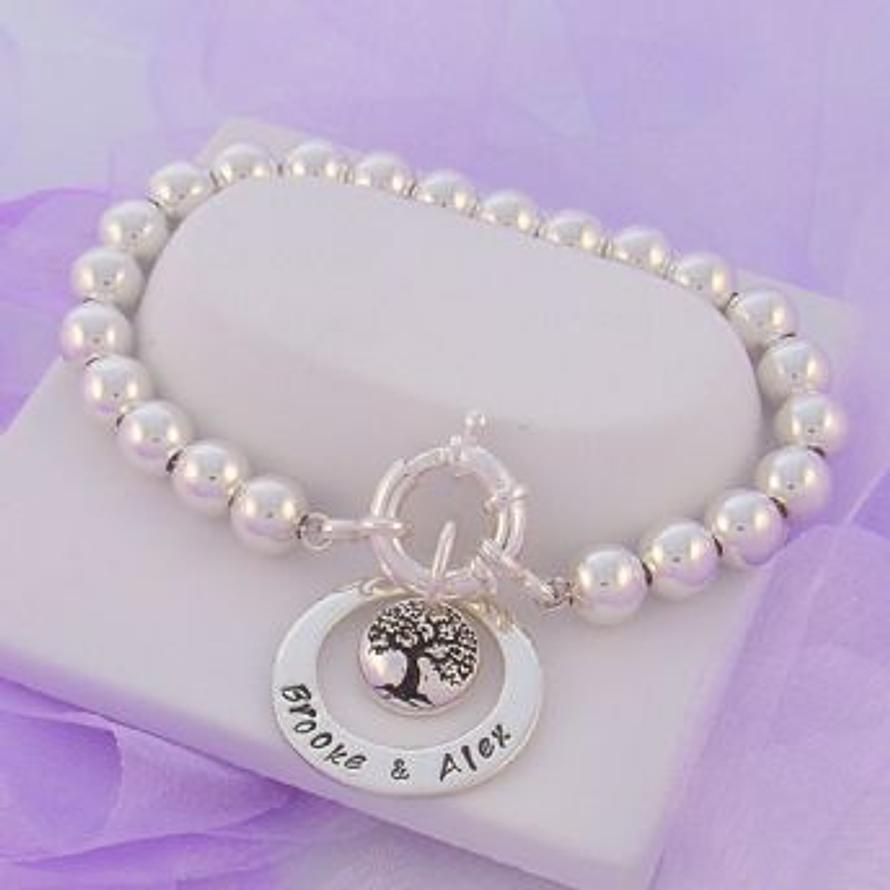 23mm CIRCLE PERSONALISED NAME PENDANT 12mm TREE OF LIFE CHARM 8mm STERLING SILVER BALL BRACELET -BLET-23mmSS-54-706-10583-SS-8mmBall