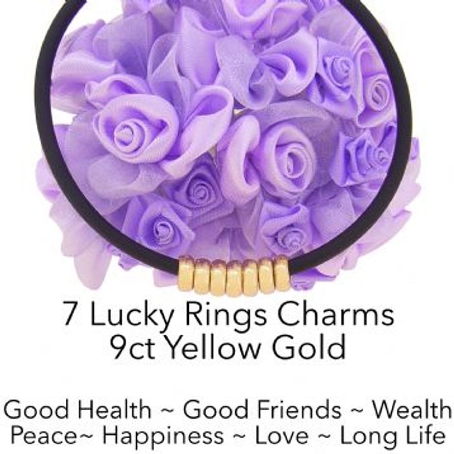 9CT GOLD 7 SEVEN LUCKY RINGS CHARM NEOPRENE NECKLACE
