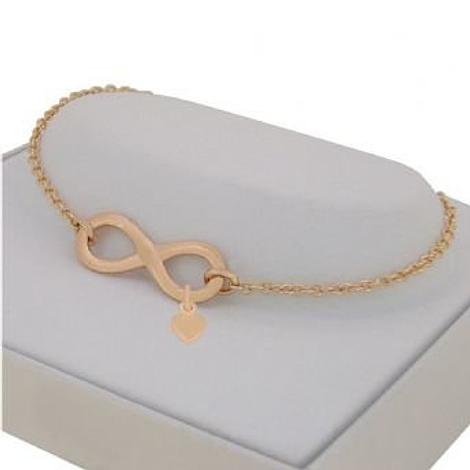 9ct Rose Gold Infinity Symbol Design Charm Pendant Bracelet With Sweet Love Heart
