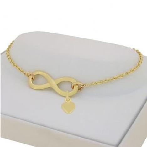 9ct Yellow Gold Infinity Symbol Design Charm Pendant Bracelet With Sweet Love Heart