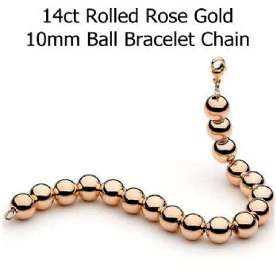 14CT ROLLED ROSE GOLD 10mm BALL BEAD BRACELET -BLET-14RG-10mmRG