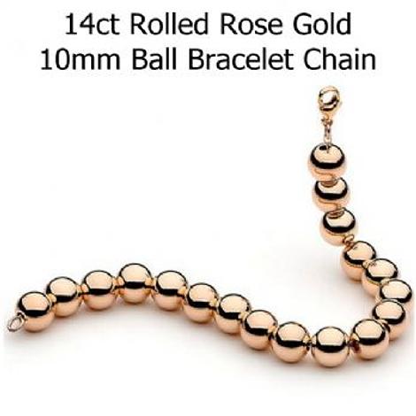 14ct Rolled Rose Gold 10mm Ball Bead Bracelet