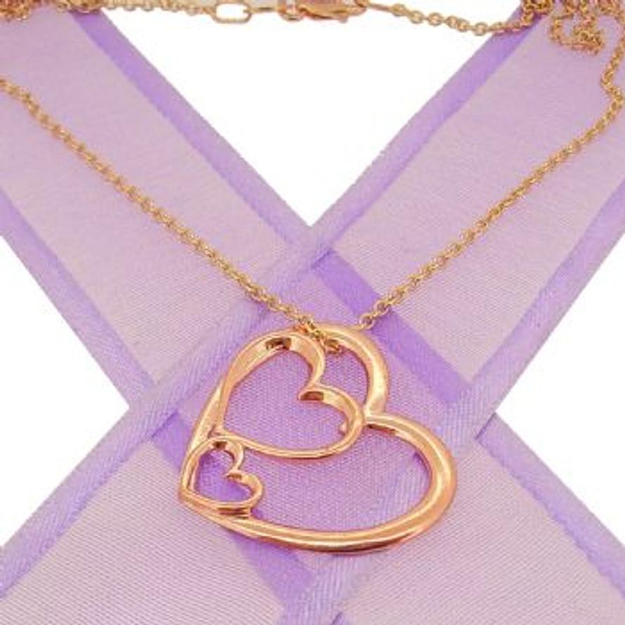 9CT ROSE GOLD TRILOGY OF HEARTS CHARM NECKLACE - 25mm-KB124-ca40-9R