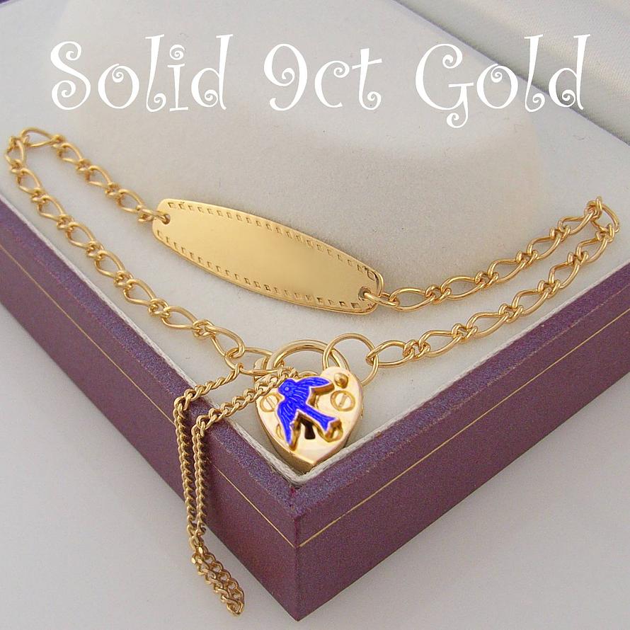 9ct Gold Identity Bluebird Padlock Bracelet