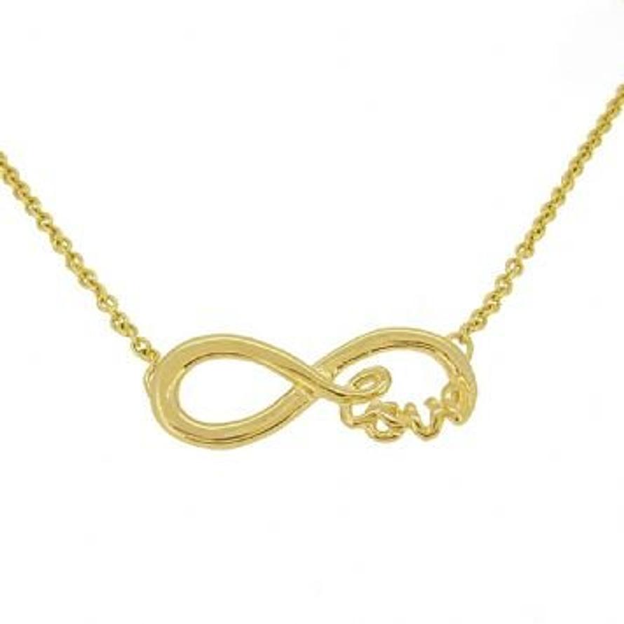 9CT YELLOW GOLD 23mm INFINITE LOVE INFINITY SYMBOL DESIGN CHARM NECKLACE