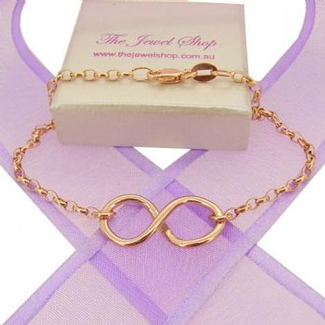 9ct Rose Gold Infinity Symbol Design Charm Pendant Bracelet
