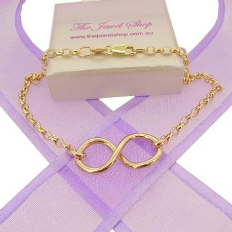 9ct Yellow Gold Infinity Symbol Design Charm Pendant Bracelet