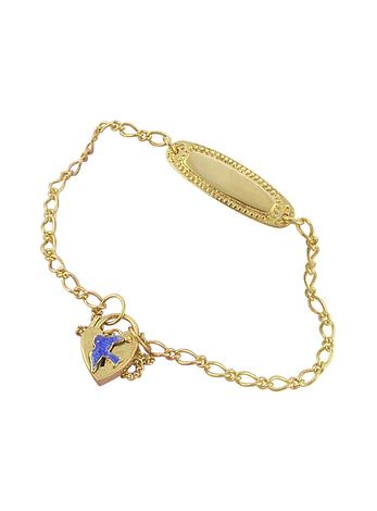9ct Gold Identity With Bluebird of Happiness Figaro Curb Padlock Charm Bracelet
