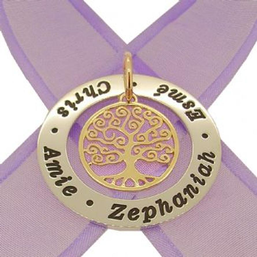 37mm CIRCLE OF LIFE PERSONALISED NAME 9CT GOLD FAMILY TREE OF LIFE PENDANT -37mm-SS-KB123-9Y