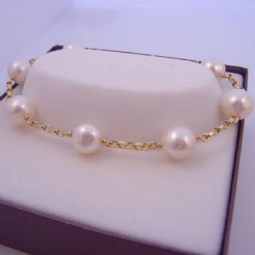 9CT GOLD 2.5mm BELCHER BRACELET with NATURAL WHITE FRESHWATER PEARLS -BLET_9Y_BO1FW