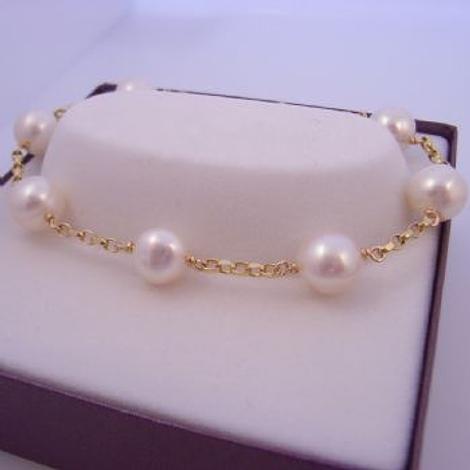 9ct Gold Belcher Bracelet With Natural White Freshwater Pearls