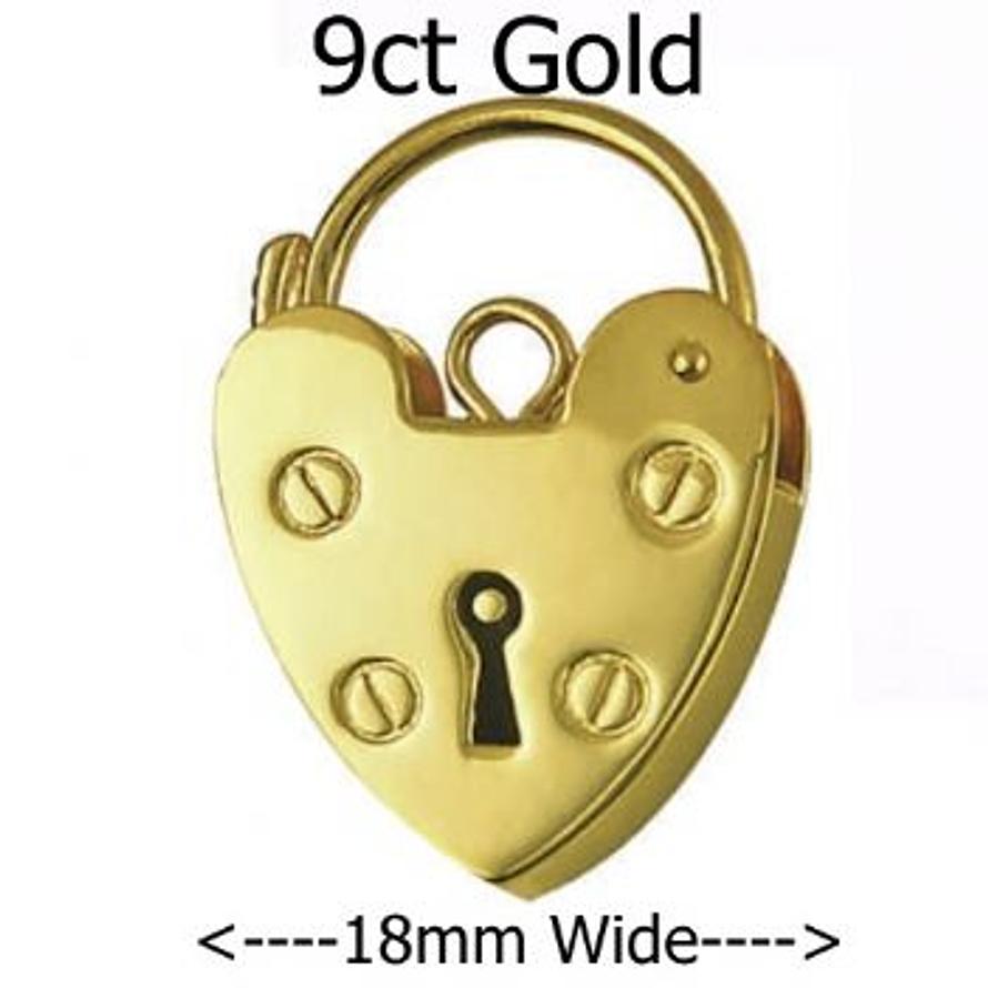9CT YELLOW GOLD 18mm PLAIN HEART PADLOCK CLASP -FINDING_9CT_P15_18mm