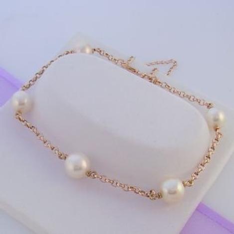 9ct Rose Gold Bracelet With Natural White Freshwater Pearls