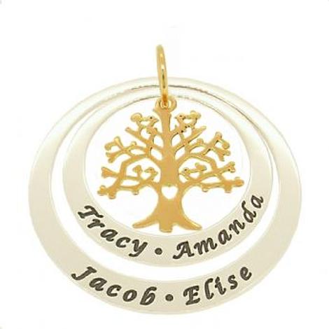 Sterling Silver 35mm & 45mm Circle of Life Personalised Name Pendant 9ct Gold Family Tree
