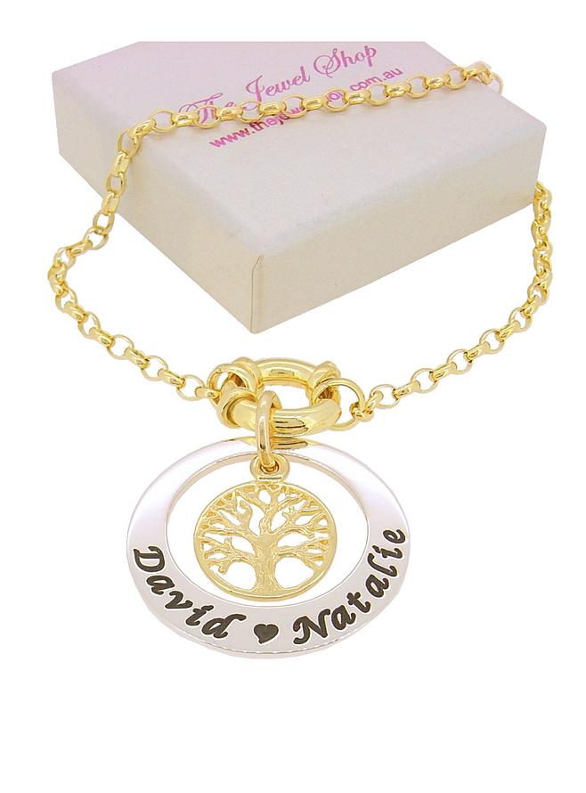 Gold Belcher Bracelet With Personalised Tree of Life Pendant