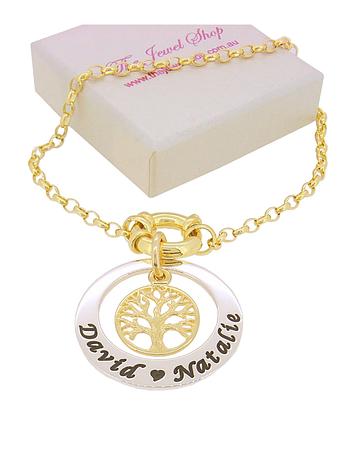 Gold Belcher Bracelet With Personalised Tree of Life Pendant