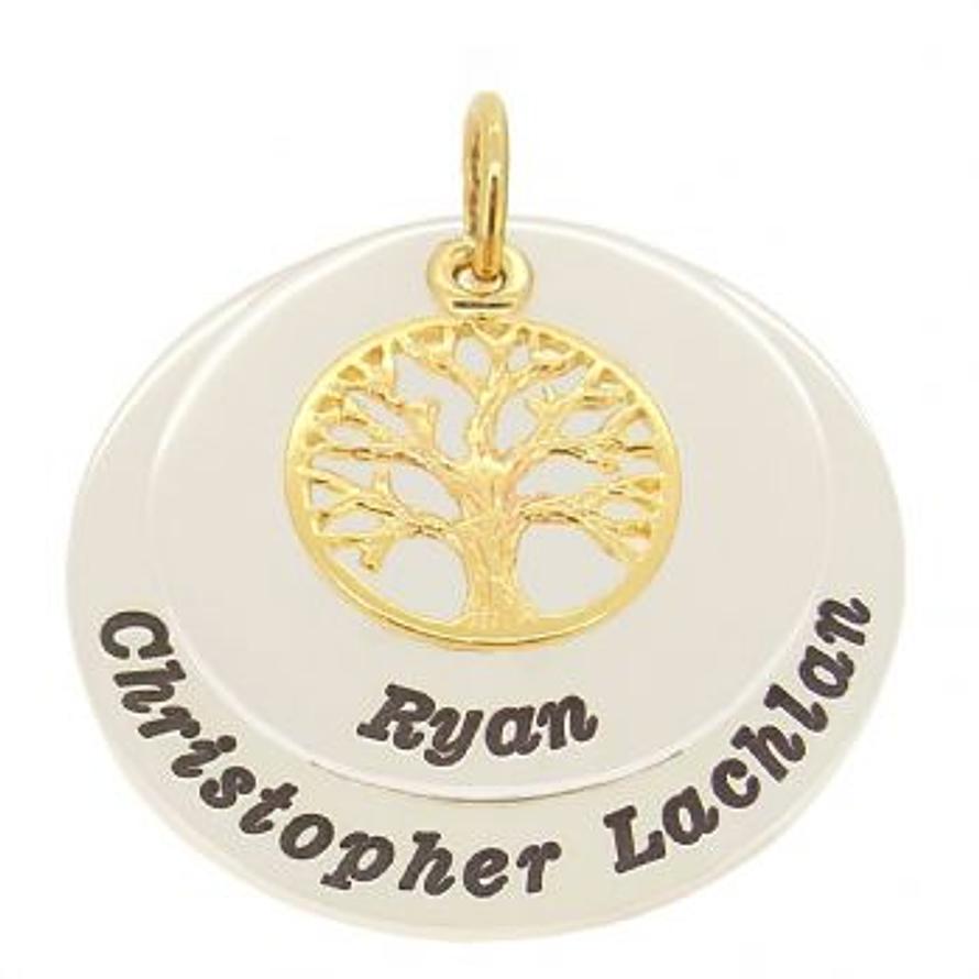 STERLING SILVER 30mm COIN 25mm COIN 9CT GOLD TREE OF LIFE PERSONALISED NAME PENDANT