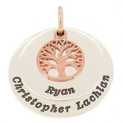 Sterling Silver 30mm Coin 25mm Coin 9ct Rose Gold Tree of Life Personalised Name Pendant