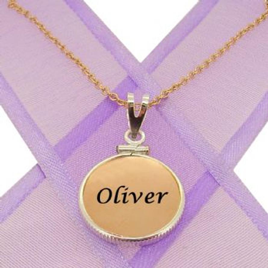 9CT ROSE GOLD 16mm COIN FRAME PERSONALISED NAME PENDANT NECKLACE -16mm-CF-9R-CA40-9r