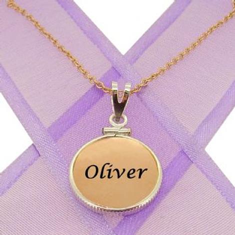 9ct Rose Gold 16mm Coin Frame Personalised Name Pendant Necklace -16mm-Cf-9r-Ca40-9r