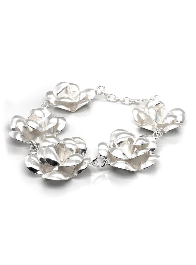 Sterling Silver 32mm Rose Flower Charm Bracelet