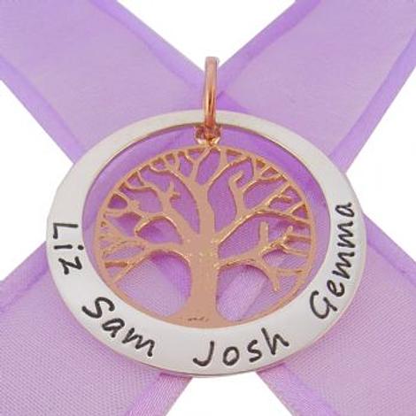 38mm Circle of Life Personalised Name 9ct Rose Gold Tree of Life Pendant -38mm-Kb71-9rjr