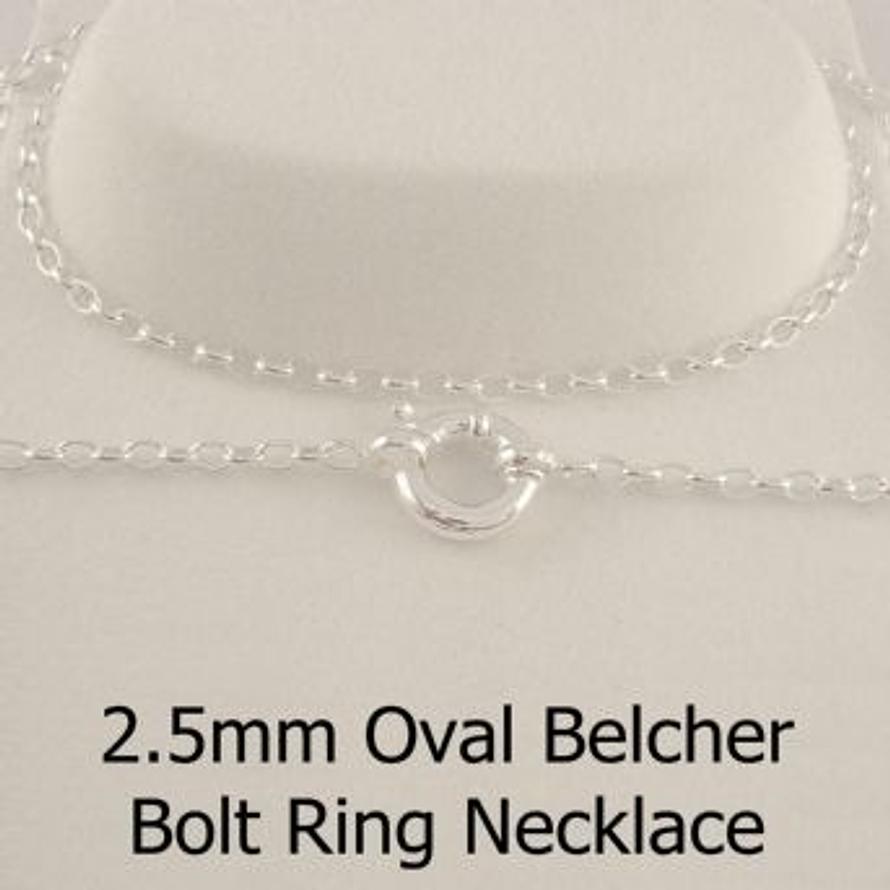 9CT WHITE GOLD 2.2mm OVAL BELCHER BOLT RING CHAIN NECKLACE
