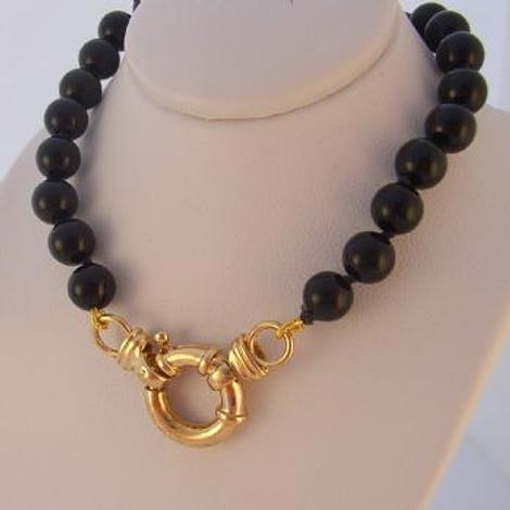 8mm Black Onyx 9ct Gold Bolt Ring Necklace