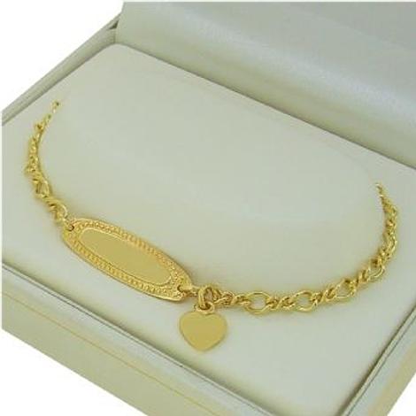 9ct Yellow Gold Figaro Curb Identity Bracelet With Heart Charm