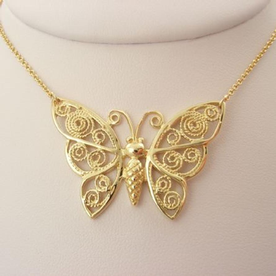 9CT YELLOW GOLD BUTTERFLY NECKLACE CHARM PENDANT