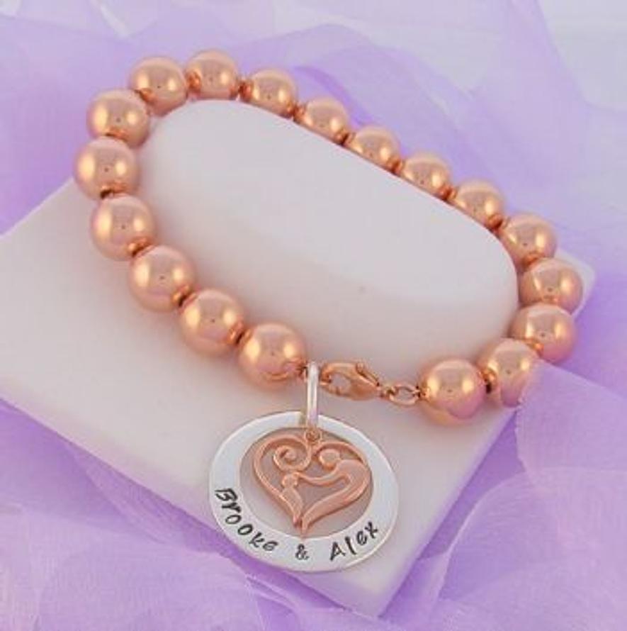 23mm CIRCLE PERSONALISED NAME PENDANT MOTHER BABY CHILD CHARM 10mm 14CT ROLLED ROSE GOLD BALL BRACELET -BLET-23mmSS-9R-KB47-RG10mmBall