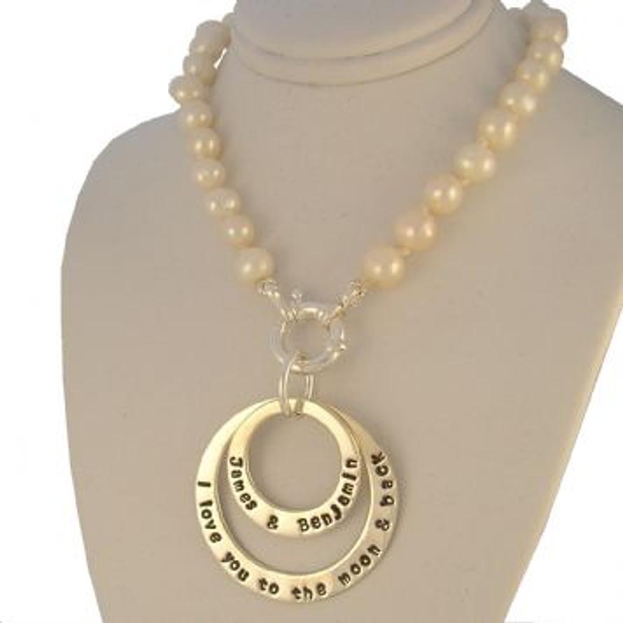 25mm 38mm PERSONALISED PENDANT 7mm FRESHWATER PEARL BOLT RING NECKLACE NLET-25mm-38mm-KB57-70-7mmFW