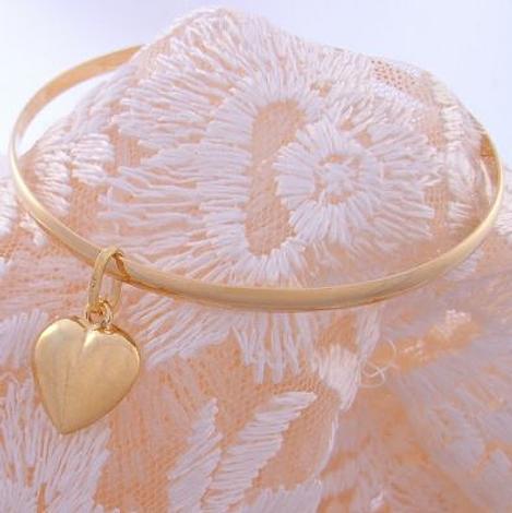 9ct Solid Gold Bangle With Floating Heart Charm