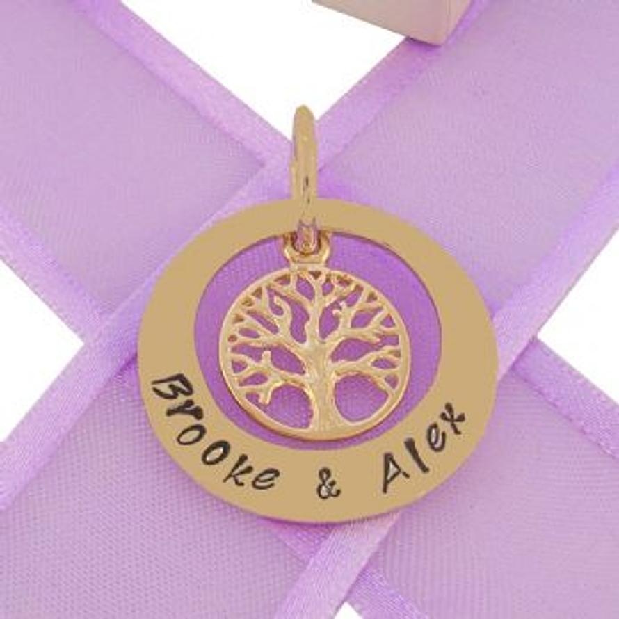9CT GOLD 25mm CIRCLE OF LIFE PERSONALISED TREE OF LIFE NAME PENDANT 9Y-25mmOC-KB52-9Yj