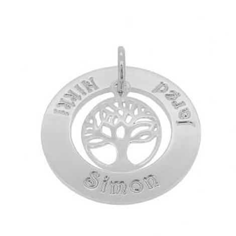9ct White Gold 22mm Family Circle Personalised Tree of Life Name Pendant