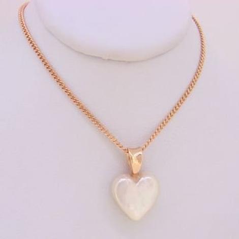 9ct Rose Gold Freshwater Pearl Heart Pendant With Curb Necklace Chain