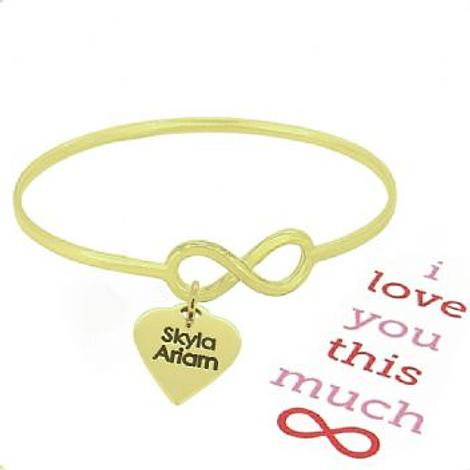 Solid 9ct Gold Never Ending Love Infinity Symbol Design Forever Bangle With Love Heart