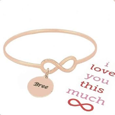 Solid 9ct Rose Gold Never Ending Love Infinity Symbol Design Forever Bangle With 16mm Coin