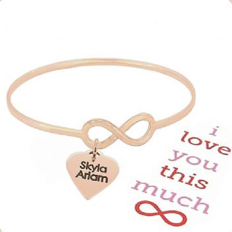 Solid 9ct Rose Gold Never Ending Love Infinity Symbol Design Forever Bangle With Love Heart
