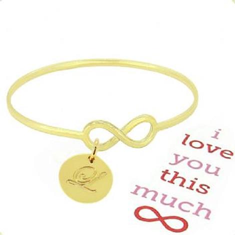 Solid 9ct Yellow Gold Never Ending Love Infinity Symbol Design Forever Bangle With 16mm Coin