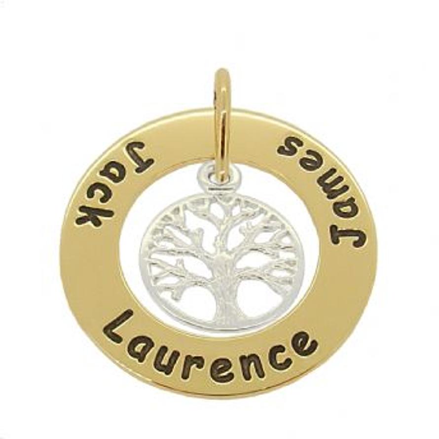 9CT GOLD 28mm CIRCLE OF LIFE PERSONALISED STERLING SILVER TREE OF LIFE NAME PENDANT