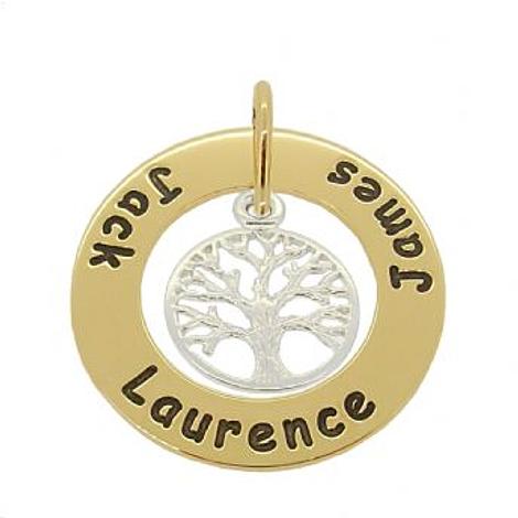9ct Gold 28mm Circle of Life Personalised Sterling Silver Tree of Life Name Pendant