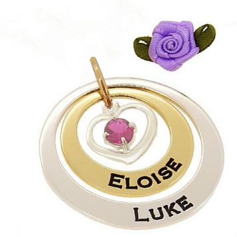 25mm 35mm Circle of Life Birthstone Love Heart Personalised Name Pendant