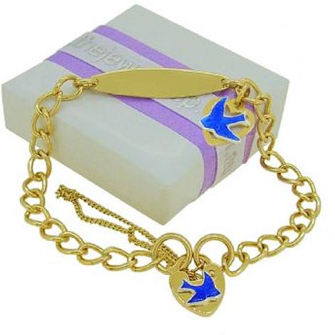 Bluebird 5mm Curb Identity Padlock Heart Charm Bracelet