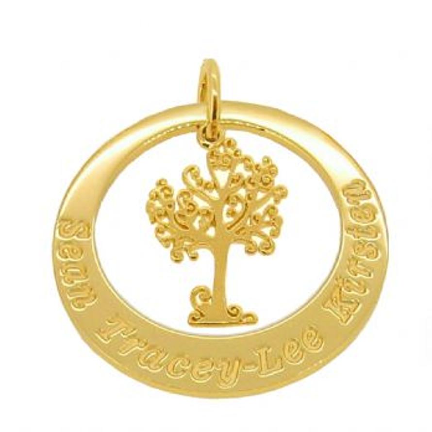 9CT GOLD 29mm LIFE TREE OF LIFE PERSONALISED FAMILY CIRCLE NAME PENDANT