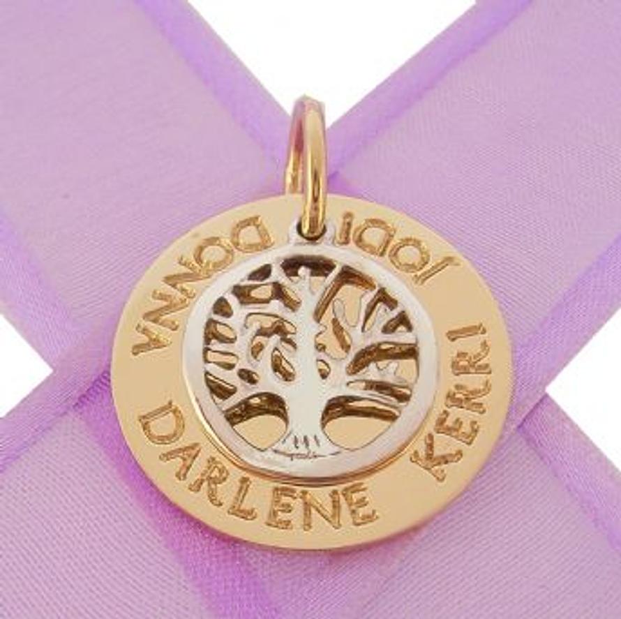9CT GOLD 25mm COIN TREE OF LIFE PERSONALISED NAME PENDANT -9Y-25mmCOIN-TOL16mm