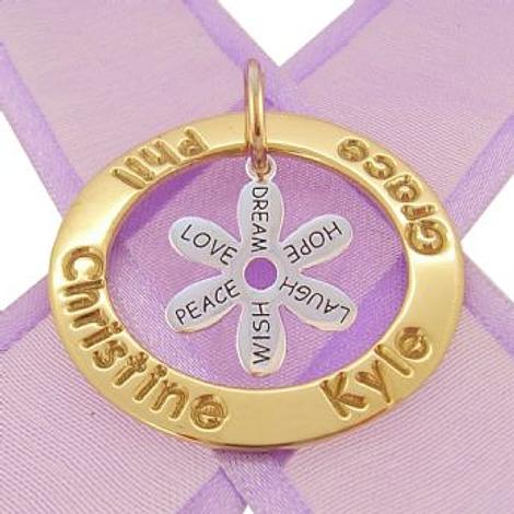 9ct Gold 34mm Circle of Life Personalised Family Name Pendant Affirmation Flower -34mm-9y-Jcv423ss-9yjr