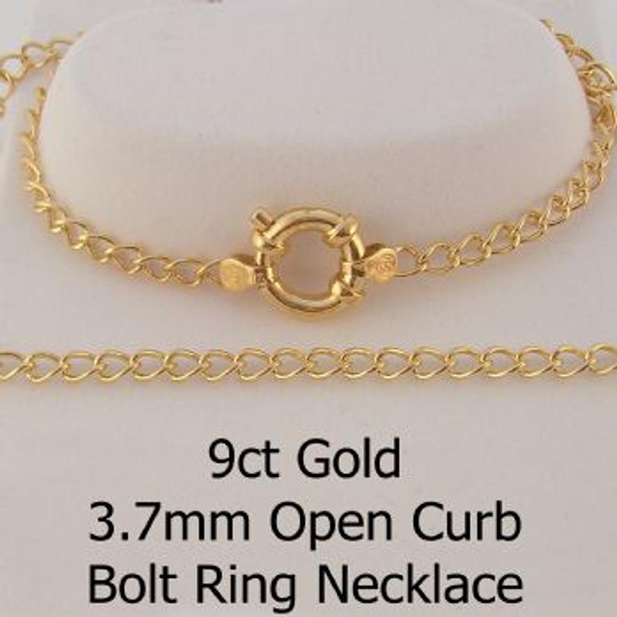 9CT GOLD 3.7mm CURB CHAIN BOLT RING NECKLACE -N-9Y-OC2