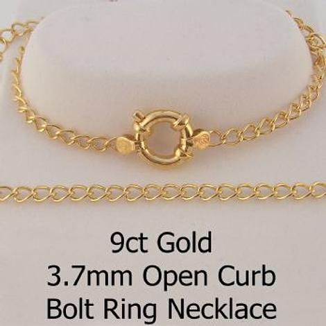 9ct Gold 3.7mm Curb Chain Bolt Ring Necklace